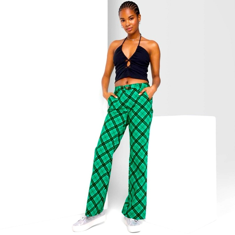 Wild Fable | Low-Rise Flare Chino Pants | Emerald Green Plaid